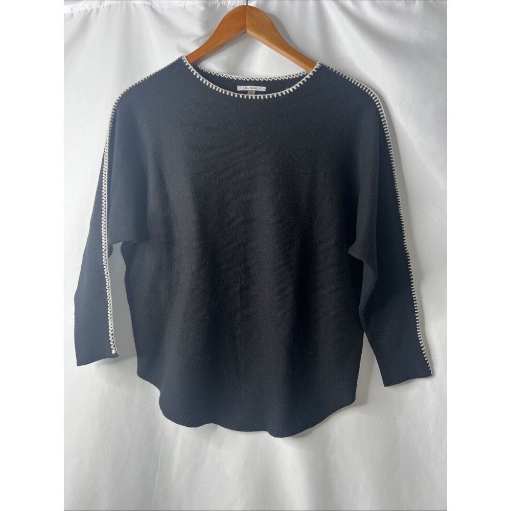 Vila Milano Women's Black Sweater S White Stitch 3/4 Length Sleeve‎